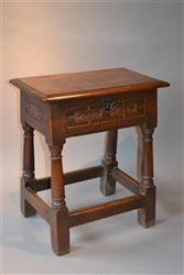 A very rare Charles I oak box top joint stool.