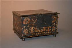 A late 17th century oak straw work lidded box. 