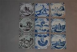 A collection of fifteen 18th century delft tiles.
