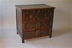 A small William and Mary oak chest of drawers.