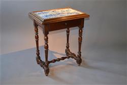 An unusual tin glazed top walnut side table.