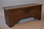 A small Welsh Charles I oak boarded chest.