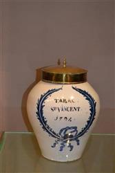 A late 18th century Dutch delft tobacco jar. 