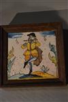 An 18th century Catalan tile of a dancing flautist