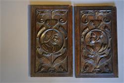 A pair of 16th century oak  Romayne Head panels.