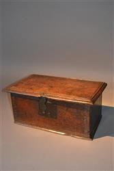 A late 16th century oak boarded box.